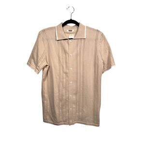 COOFANDY Polo Shirt Mens Small Tan Knit Button Down Short Sleeve Viscose NWT